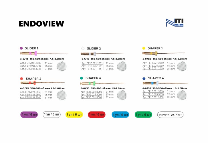 ENDOVIEW (20/06) - файлы для корневой обработки, тип NiTi 21мм (6шт), Geosoft / Россия-Израиль